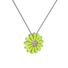 Papatya Kolye - Pırlanta 14 ayar rose altın kolye (0.252 karat, neon yeşil mineli, 40 cm gümüş rolo zincir) #cut2zm