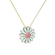 Papatya Kolye - Pembe kuvars 18 ayar rose altın kolye (Pastel mavi mineli, 40 cm gümüş rolo zincir) #cwp71f