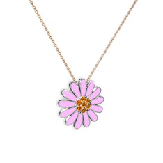Papatya Kolye - Sitrin 14 ayar beyaz altın kolye (Pembe mineli, 40 cm rose altın rolo zincir) #cwtsph