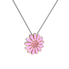 Papatya Kolye - Pembe kuvars 14 ayar rose altın kolye (Pembe mineli, 40 cm gümüş rolo zincir) #d770u2