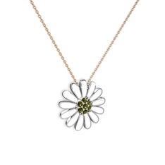 Papatya Kolye - Peridot 18 ayar beyaz altın kolye (Beyaz mineli, 40 cm rose altın rolo zincir) #dm0ips