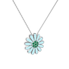 Papatya Kolye - Kök zümrüt 14 ayar beyaz altın kolye (Pastel mavi mineli, 40 cm beyaz altın rolo zincir) #dvsnq0