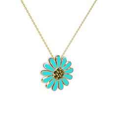 Papatya Kolye - Peridot 18 ayar rose altın kolye (Turkuaz mineli, 40 cm gümüş rolo zincir) #e26v0l