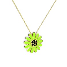 Papatya Kolye - Siyah zirkon 18 ayar altın kolye (Neon yeşil mineli, 40 cm gümüş rolo zincir) #e8g3n