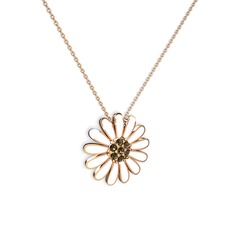 Papatya Kolye - Dumanlı kuvars 8 ayar rose altın kolye (Beyaz mineli, 40 cm rose altın rolo zincir) #e9m4ds