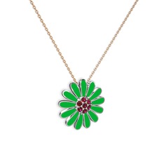 Rodolit garnet 14 ayar beyaz altın kolye (Yeşil mineli, 40 cm rose altın rolo zincir)
