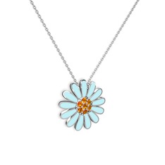 Papatya Kolye - Sitrin 925 ayar gümüş kolye (Pastel mavi mineli, 40 cm beyaz altın rolo zincir) #ee25ex