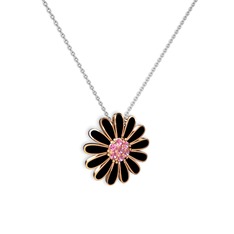 Pembe kuvars 18 ayar rose altın kolye (Siyah mineli, 40 cm beyaz altın rolo zincir)