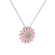 Papatya Kolye - Swarovski 925 ayar gümüş kolye (Pastel pembe mineli, 40 cm beyaz altın rolo zincir) #eztsm4