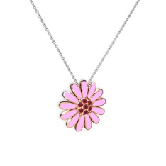 Papatya Kolye - Kök yakut 18 ayar rose altın kolye (Pembe mineli, 40 cm beyaz altın rolo zincir) #f0glcy