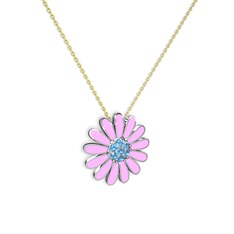 Akuamarin 8 ayar beyaz altın kolye (Pembe mineli, 40 cm altın rolo zincir)