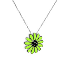 Siyah zirkon 925 ayar siyah rodyum kaplama gümüş kolye (Neon yeşil mineli, 40 cm beyaz altın rolo zincir)