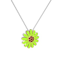Papatya Kolye - Kök yakut 14 ayar altın kolye (Neon yeşil mineli, 40 cm gümüş rolo zincir) #fivm1z