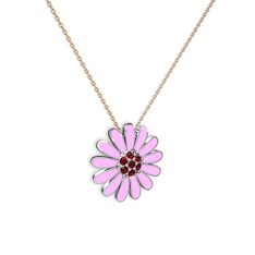 Garnet 14 ayar beyaz altın kolye (Pembe mineli, 40 cm rose altın rolo zincir)