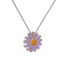 Sitrin 14 ayar rose altın kolye (Menekşe mineli, 40 cm gümüş rolo zincir)