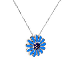 Papatya Kolye - Lab safir 18 ayar rose altın kolye (Mavi mineli, 40 cm beyaz altın rolo zincir) #gdf413