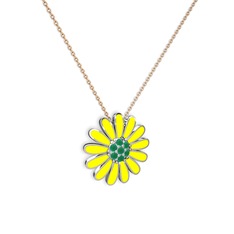 Papatya Kolye - Kök zümrüt 18 ayar beyaz altın kolye (Sarı mineli, 40 cm rose altın rolo zincir) #gnmbth