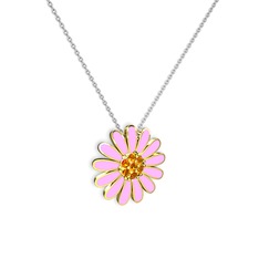 Sitrin 14 ayar altın kolye (Pembe mineli, 40 cm beyaz altın rolo zincir)