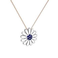 Lab safir 14 ayar beyaz altın kolye (Beyaz mineli, 40 cm rose altın rolo zincir)