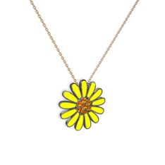 Papatya Kolye - Sitrin 925 ayar siyah rodyum kaplama gümüş kolye (Sarı mineli, 40 cm gümüş rolo zincir) #gxnsf8