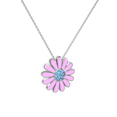 Papatya Kolye - Akuamarin 18 ayar beyaz altın kolye (Pembe mineli, 40 cm beyaz altın rolo zincir) #h3qpmw
