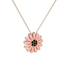 Siyah zirkon 14 ayar rose altın kolye (Pastel pembe mineli, 40 cm rose altın rolo zincir)