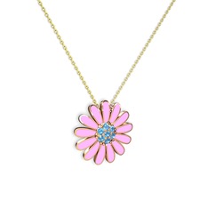 Papatya Kolye - Akuamarin 18 ayar rose altın kolye (Pembe mineli, 40 cm altın rolo zincir) #hfen4t