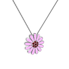 Papatya Kolye - Garnet 14 ayar beyaz altın kolye (Pembe mineli, 40 cm gümüş rolo zincir) #hpqz8r
