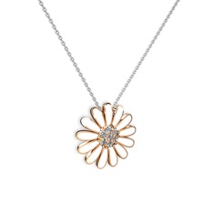 Papatya Kolye - Pırlanta 8 ayar rose altın kolye (0.252 karat, beyaz mineli, 40 cm beyaz altın rolo zincir) #htwso1