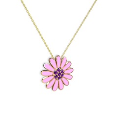 Papatya Kolye - Ametist 18 ayar rose altın kolye (Pembe mineli, 40 cm altın rolo zincir) #hwo2k2