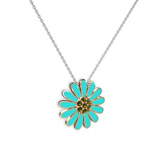 Papatya Kolye - Peridot 14 ayar rose altın kolye (Turkuaz mineli, 40 cm gümüş rolo zincir) #hxjamq
