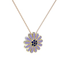 Lab safir 925 ayar altın kaplama gümüş kolye (Menekşe mineli, 40 cm rose altın rolo zincir)