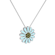 Papatya Kolye - Peridot 925 ayar gümüş kolye (Pastel mavi mineli, 40 cm beyaz altın rolo zincir) #hz3sqh