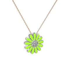 Swarovski 18 ayar beyaz altın kolye (Neon yeşil mineli, 40 cm rose altın rolo zincir)