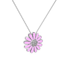 Papatya Kolye - Beyaz zirkon 18 ayar beyaz altın kolye (Pembe mineli, 40 cm beyaz altın rolo zincir) #iagct9