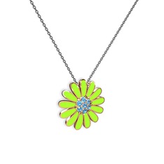 Papatya Kolye - Akuamarin 18 ayar rose altın kolye (Neon yeşil mineli, 40 cm gümüş rolo zincir) #iduj2b