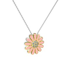 Papatya Kolye - Beyaz zirkon 925 ayar altın kaplama gümüş kolye (Pastel pembe mineli, 40 cm beyaz altın rolo zincir) #ifp15d