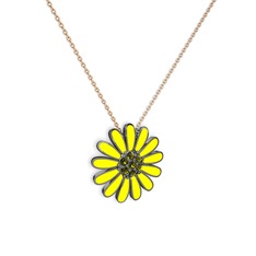 Papatya Kolye - Peridot 925 ayar siyah rodyum kaplama gümüş kolye (Sarı mineli, 40 cm gümüş rolo zincir) #ig6b68