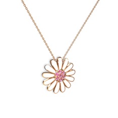 Papatya Kolye - Pembe kuvars 18 ayar rose altın kolye (Beyaz mineli, 40 cm gümüş rolo zincir) #iiw2zm