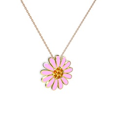 Sitrin 14 ayar altın kolye (Pembe mineli, 40 cm rose altın rolo zincir)