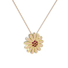 Kök yakut 14 ayar altın kolye (Ekru mineli, 40 cm rose altın rolo zincir)