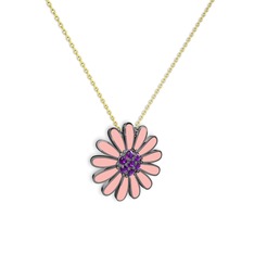 Papatya Kolye - Ametist 925 ayar siyah rodyum kaplama gümüş kolye (Pastel pembe mineli, 40 cm altın rolo zincir) #iogfun