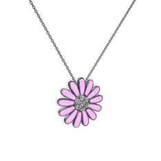 Papatya Kolye - Swarovski 925 ayar siyah rodyum kaplama gümüş kolye (Pembe mineli, 40 cm gümüş rolo zincir) #ip1a07