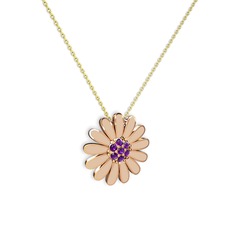 Papatya Kolye - Ametist 14 ayar rose altın kolye (Ekru mineli, 40 cm gümüş rolo zincir) #itbeo5
