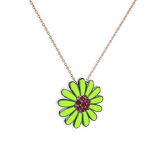 Rodolit garnet 925 ayar siyah rodyum kaplama gümüş kolye (Neon yeşil mineli, 40 cm rose altın rolo zincir)