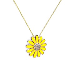 Papatya Kolye - Beyaz zirkon 18 ayar rose altın kolye (Sarı mineli, 40 cm altın rolo zincir) #iyobnw