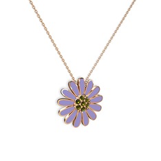 Peridot 8 ayar rose altın kolye (Menekşe mineli, 40 cm gümüş rolo zincir)