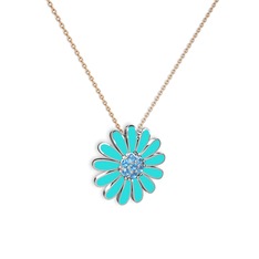 Papatya Kolye - Akuamarin 18 ayar beyaz altın kolye (Turkuaz mineli, 40 cm rose altın rolo zincir) #jdf2mp