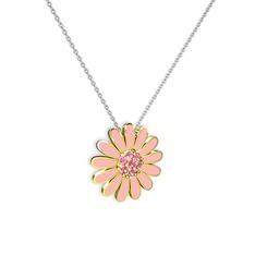 Papatya Kolye - Pembe kuvars 14 ayar altın kolye (Pastel pembe mineli, 40 cm beyaz altın rolo zincir) #jq6f42