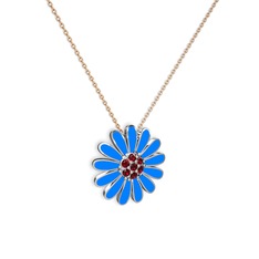 Papatya Kolye - Garnet 18 ayar beyaz altın kolye (Mavi mineli, 40 cm rose altın rolo zincir) #k002wh